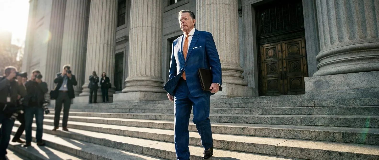 Dan Cogdell walking down the courthouse steps